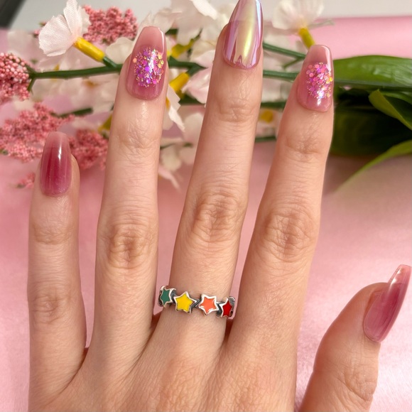 Multicolor Star Sterling Silver Band Ring - Picture 4 of 4